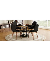 47" Round Dining Table Set with 4 Black Chairs & Storage