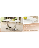 Modern Glass Dining Table Set with 4 Black Chairs