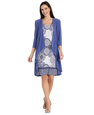R & M Richards Women's Drape-Front Jacket and Necklace Dress Set
