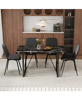 Black Marble Dining Set - 55" Table & 4 Pu Chairs