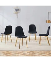 Black Linen Dining Chairs - Set of 4, Golden Legs