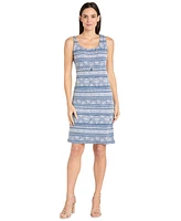 R & M Richards Women's Drape-Front Jacket and Printed Necklace Dress Set