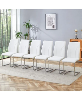 White Pu Dining Chair Set of 6