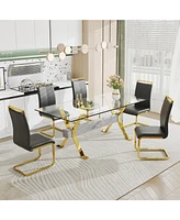 Modern Glass Dining Table Gold Legs 79"