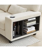 L-Shaped Corduroy Sectional Sofa with Storage & Cup Holder
