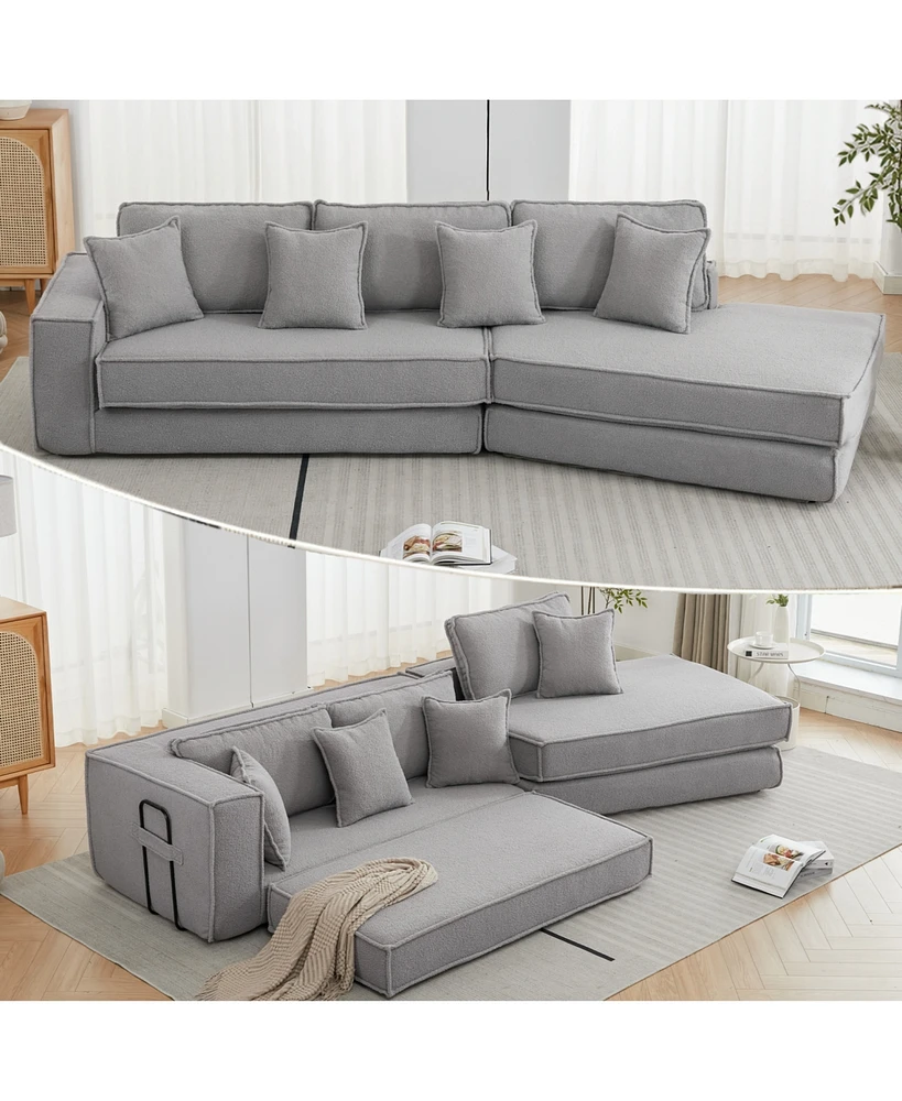 Folding Sleeper Sofa Bed - Gray Lamb Velvet