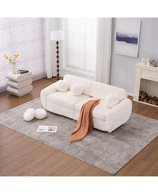 84" White Corduroy Sofa Couch