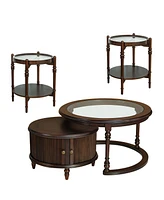 Modern Nesting Coffee Table Set w/ Glass Side Table & Storage