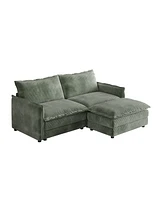 Corduroy Loveseat Sofa with Ottoman & 2 Cushions