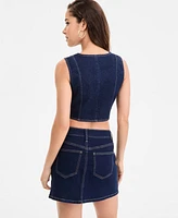 Bar Iii Women's Denim Corset Top, Exclusively at Macy's