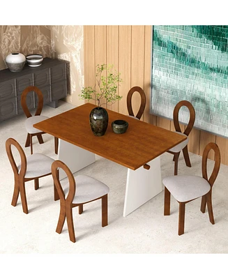 Modern 7-Piece Dining Set with Trestle Table & Upholstered Chairs