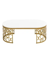 Modern Oval Coffee Table with Cut-Out Pattern Metal Stainless Steel Frame in 47.2"