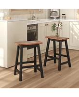 Farmhouse Rustic 2-piece Counter Height Wood Kitchen Dining Stools for Small Places, Walnut+Black