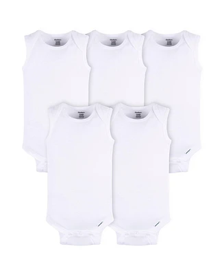 Gerber Baby Unisex White Sleeveless Onesies Bodysuits, 5-Pack