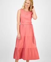 Nautica Jeans Women's Cotton Round-Neck Sleeveless Tiered Dress