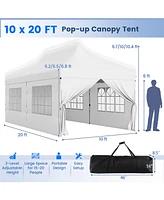 10 x 20 Ft Pop up Canopy with 6 Sidewalls and Windows and Carrying Bag for Party Wedding Picnic-White