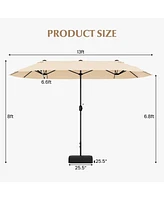 13 Feet Double-Sided Patio Twin Table Umbrella with Crank Handle-Beige