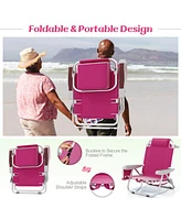 1 Piece Foldable Backpack Beach Chair with Cup Holder and Storage Pockets for Outdoor