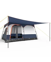 6-8 Person Camping Tent with Double Rooms and 2 Doors-Navy