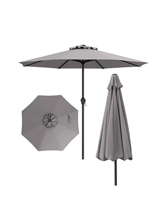 Outdoor Heavy Duty Market Umbrella with Crank Handle and 8 Sturdy Ribs-Gray