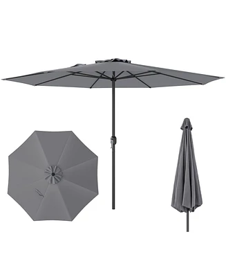 12 Feet Patio Umbrella with Crank Handle and 8 Sturdy Ribs-Gray
