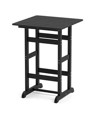30 Inch Square Bar Table Dining Table with Slatted Tabletop for Poolside
