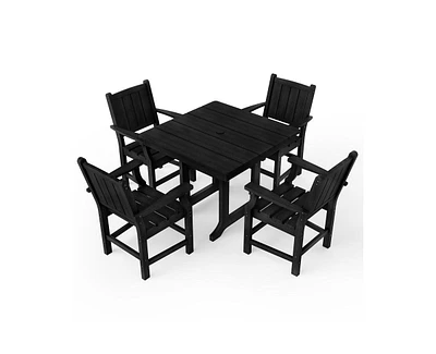 5-Piece Hdpe Plastic Patio Outdoor Dining Set with Arm Chairs Black