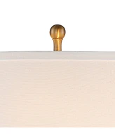 Rolland Traditional Table Lamps 30" Tall Set of 2 Clear Glass Antique Brass Gold Off-White Fabric Drum Shade for Bedroom Living Family Room Bedsi