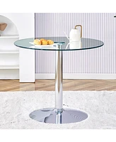 35" Glass Top Round Dining Table - Silver Legs