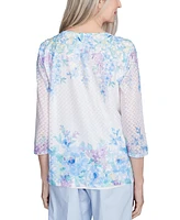 Alfred Dunner Petite Placed-Floral 3/4-Sleeve Top
