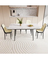 47-63" Expandable Dining Set: Table & Cushioned Chairs, Black Legs