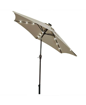 9 Feet Solar Led Lighted Patio Market Umbrella Tilt Adjustment Crank Lift-Tan