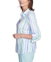 Alfred Dunner Petite St. Thomas Island Stripe Roll-Tab Shirt