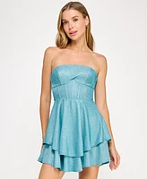 B Darlin Juniors' Strapless Tiered Shimmer Dress