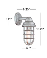 Marlowe Modern Rustic Industrial Outdoor Wall Lights Set of 2 Galvanized Steel 13 1/4" Cage Frame Clear Glass Shade for Exterior Deck House Porch