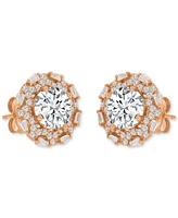 Cubic Zirconia Halo Stud Earrings 14k Yellow Gold over Sterling Silver