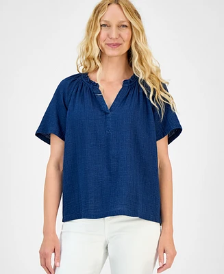 Style & Co Petite Ruffle-Trim Cotton Top, Exclusively at Macy's