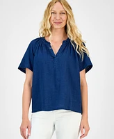 Style & Co Petite Ruffle-Trim Cotton Top, Exclusively at Macy's