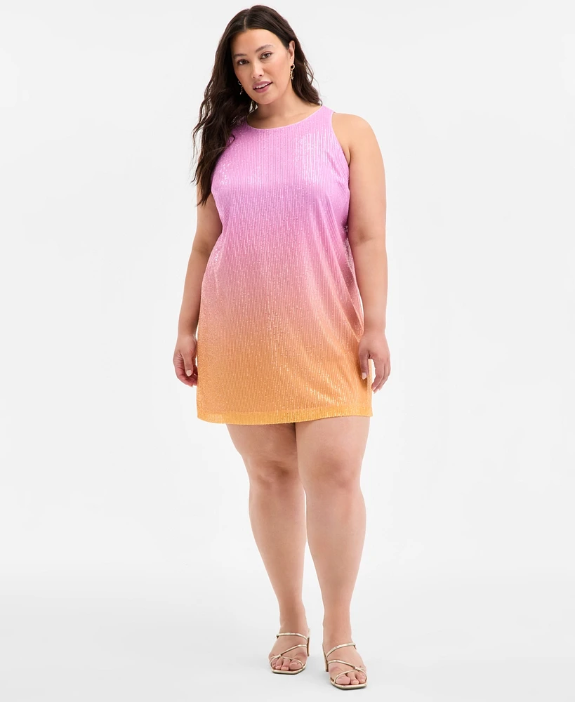On 34th Plus Ombre Sleeveless Sequin Shift Dress, Exclusively at Macy's