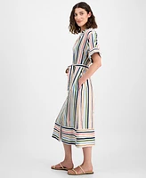 Nautica Jeans Women's Striped Belted Midi Dress
