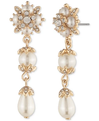 Marchesa Gold-Tone Crystal & Imitation Pearl Linear Drop Earrings