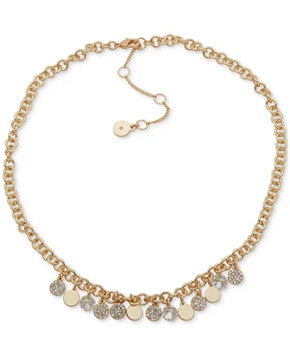 Dkny Gold-Tone Pave Disc Charm Dangling Collar Necklace, 16" + 3" extender
