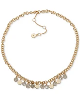 Dkny Gold-Tone Pave Disc Charm Dangling Collar Necklace, 16" + 3" extender