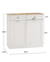 Multifunctional Trash Cabinet with Drawers and Uv Painting for Kitchen and Laundry (White)