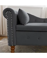 Modern Velvet Chaise Lounge with Storage & Pillow