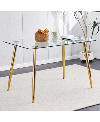 Modern Glass Dining Table, Golden Legs, 51" Kitchen/Living Room