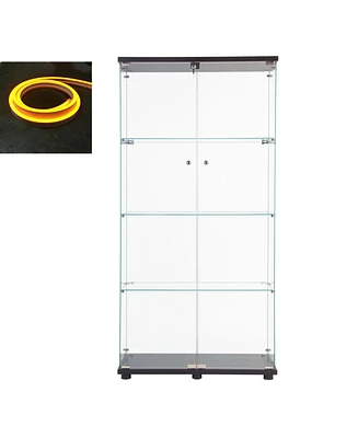 Led Strip Light Glass Display Cabinet - Black