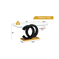 Modern Glass Dining Table for 6-8, Black & Gold Base