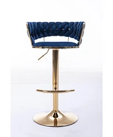 Set Of 2 Bar Stools, With Chrome Footrest And Base Swivel Height Adjustable Mechanical Lifting