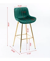 Set Of 2 Bar Stools, With Chrome Footrest Velvet Fabric Counter Stool Golden Leg Simple Bar